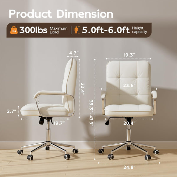 Mid-Back PU Leather Office Chair with Swivel & Padded Arms