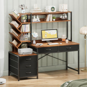 52" Reversible Computer Desk with Hutch & 5 Drawers
