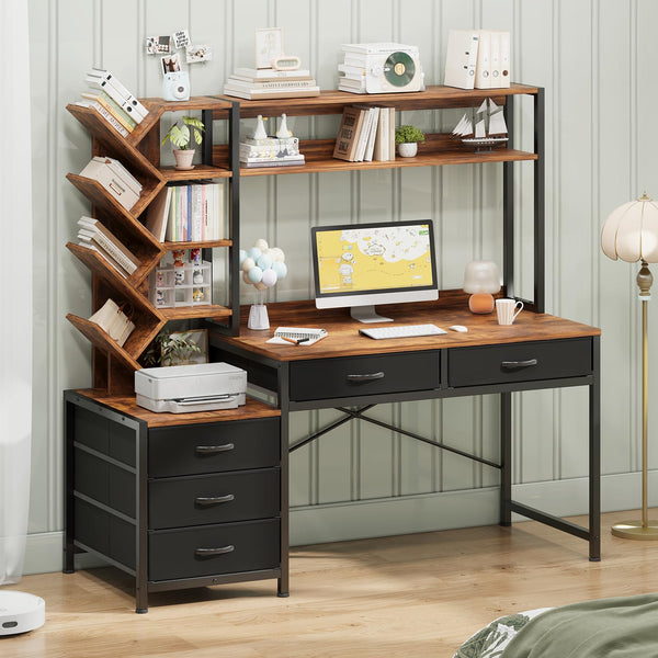 52" Reversible Computer Desk with Hutch & 5 Drawers