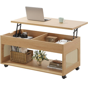 Lift-Top Coffee Table with Rattan Accents & Storage