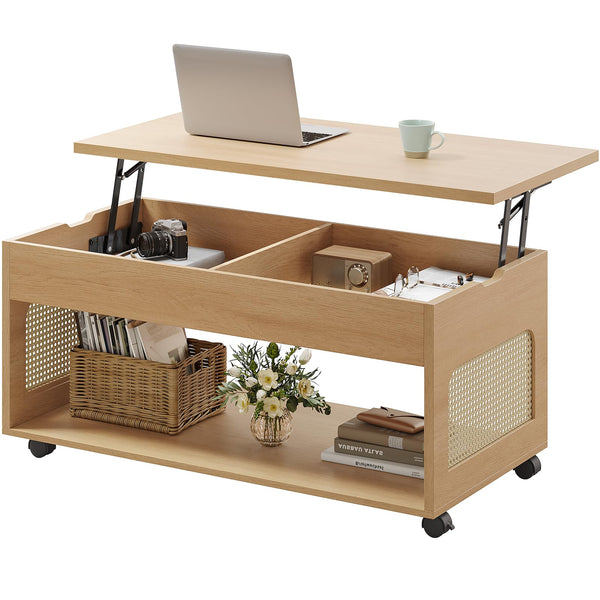 Lift-Top Coffee Table with Rattan Accents & Storage