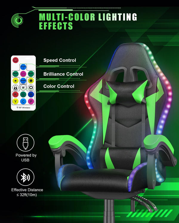 RGB Gaming Chair with Footrest & Lumbar Support