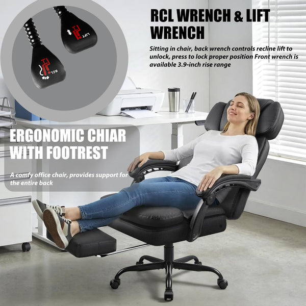 400lbs Executive Office Chair with Footrest & Adjustable Headrest