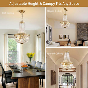 4-Light K9 Crystal Chandelier – Brushed Brass Pendant Light