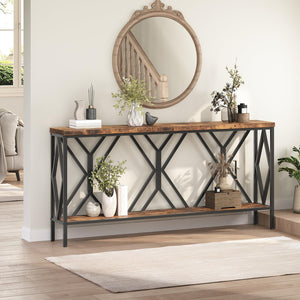 Industrial Console Table with 2-Tier Storage Shelf