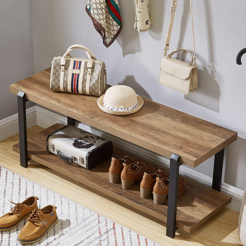 Industrial Entryway Storage Bench with Steel Frame — 47 Inch
