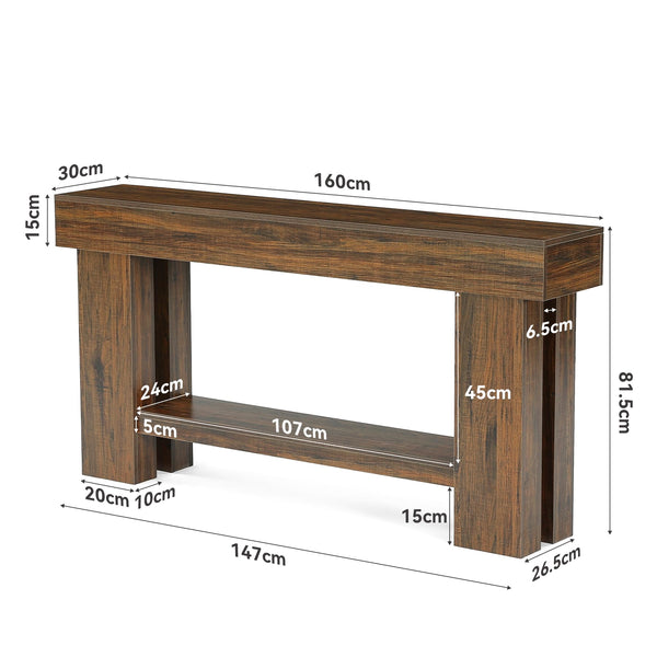 63" 2-Tier Console Table with Storage Shelf