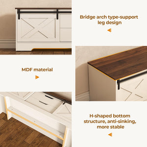 Farmhouse Storage Bench with Cushion & Sliding Barn Doors