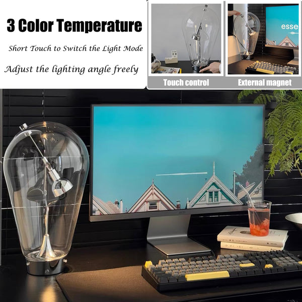 Modern Glass Desk Lamp with Swing Arm & Touch Control