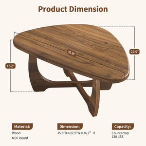 Round Wood Coffee Table with Triangle Base