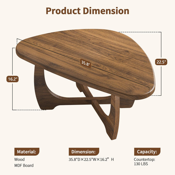 Round Wood Coffee Table with Triangle Base