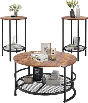3-Piece Industrial Coffee & End Table Set