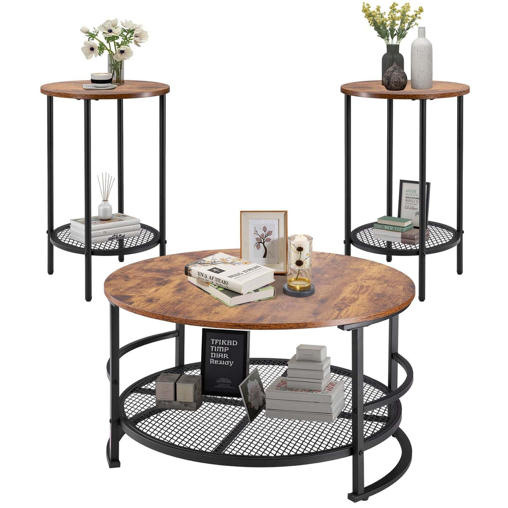 3-Piece Round Coffee Table Set with Metal Legs