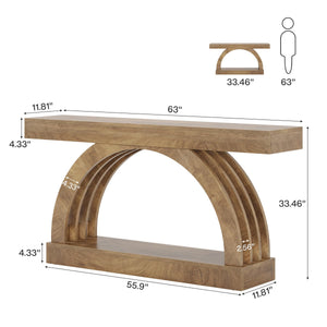 63-Inch Arched Console Table with Storage Shelf