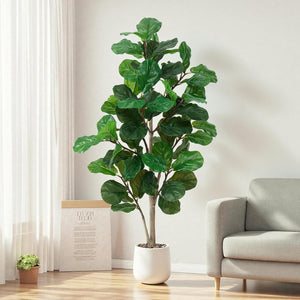 Faux Fiddle Leaf Fig Tree with White Pot