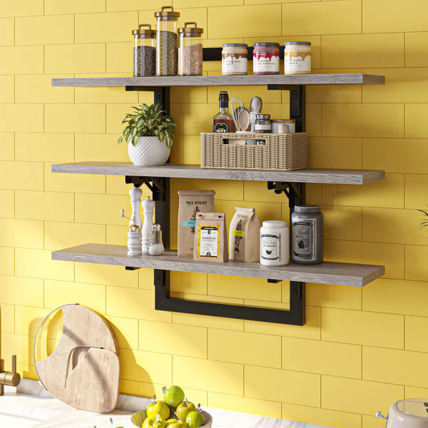 3-Tier Foldable Wall Mounted Floating Shelf with Industrial Metal Brackets
