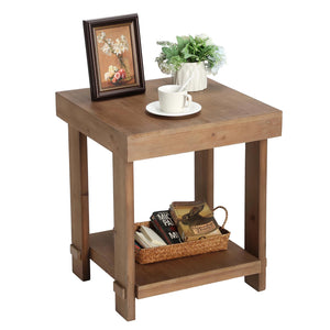 Solid Wood End Table Set of 2 with 2-Tier Storage