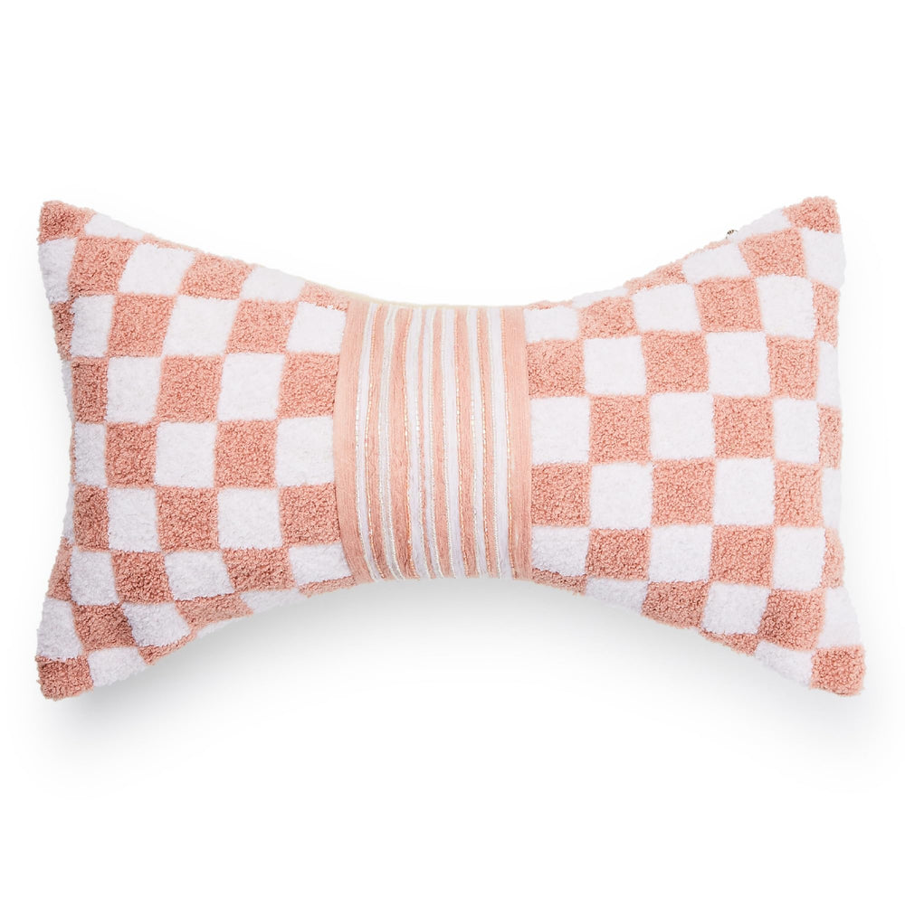 Lumbar Throw Pillow Decorative Polyester 11x20 Check Bow
