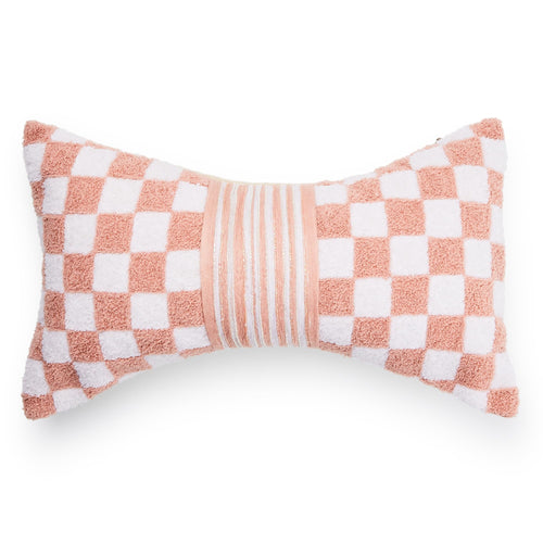 Lumbar Throw Pillow Decorative Polyester 11x20 Check Bow
