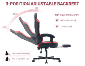 Ergonomic Gaming Chair with Footrest & Lumbar Support