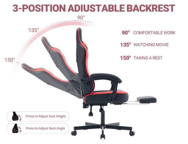 Ergonomic Gaming Chair with Footrest & Lumbar Support