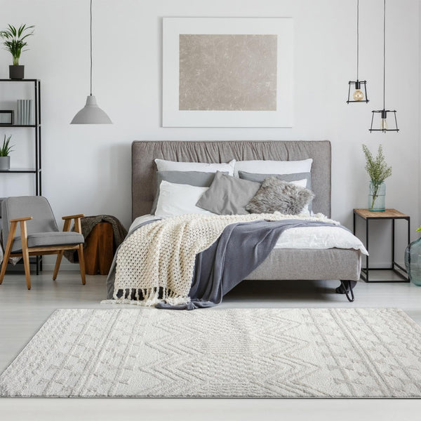 Cream Moroccan Area Rug – High-Low Pile, Stain-Resistant Polypropylene