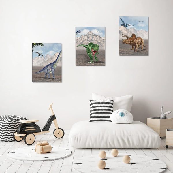 Dinosaur Canvas Wall Art – 3-Panel Framed Set, 16"x24" Each