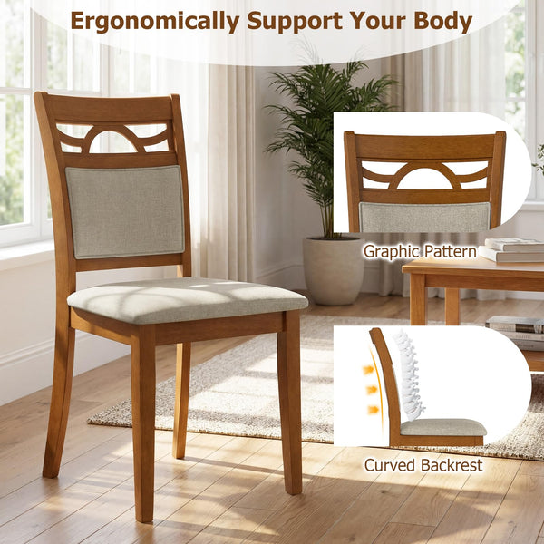 Farmhouse Dining Chairs Set – Solid Rubber Wood, Upholstered Fabric Seat