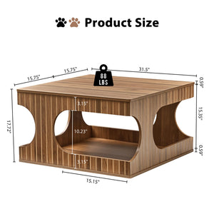 Square Coffee Table with Storage | 2-Tier Mid-Century Modern, Arched Design