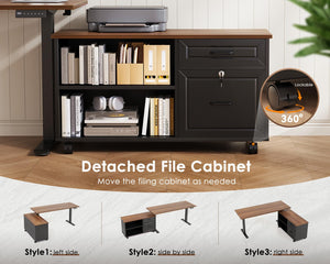 L-Shaped Electric Standing Desk with File Cabinet – 55 Inch