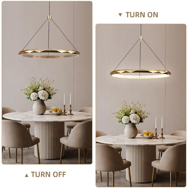 Gold Ring LED Pendant Light – Dimmable Geometric Chandelier