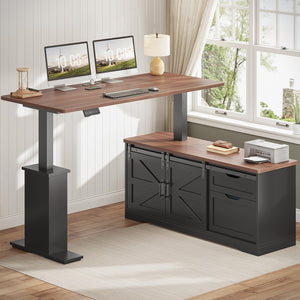 L-Shaped Standing Desk with Storage Drawers & Power Outlets