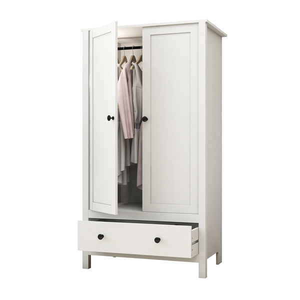 2-Door Wardrobe with Drawer and Hanging Rail