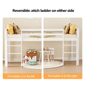 Twin Low Loft Bed Frame with Guardrail and Ladder
