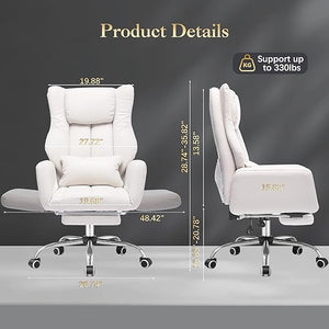 forveolux High Back Executive Office Chair with Footrest, Reclining PU Leather, Lumbar Support, Criss Cross Style, 155° Recline (Beige)