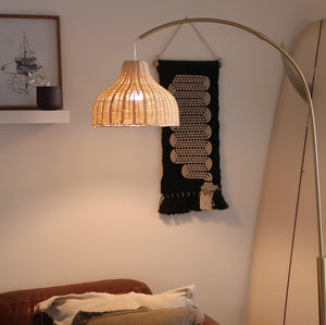 Arc Floor Lamp with Wicker Shade