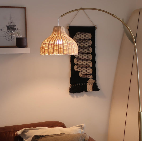 Arc Floor Lamp with Wicker Shade