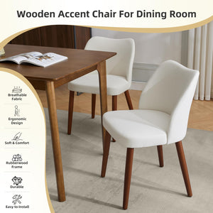 Upholstered Linen Dining Chair Set of 4 with Wood Legs & Wing Backrest