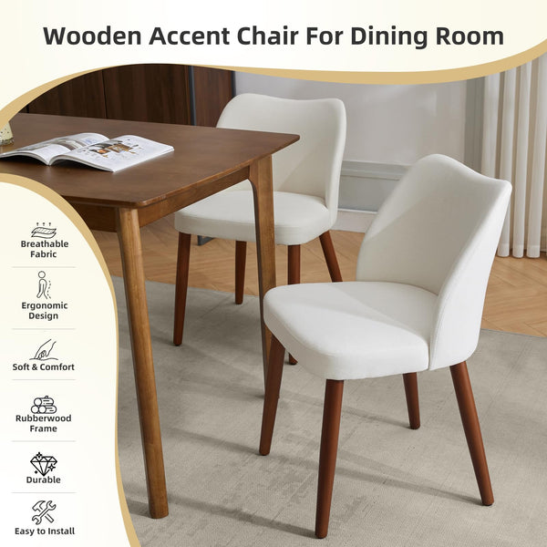 Upholstered Linen Dining Chair Set of 4 with Wood Legs & Wing Backrest
