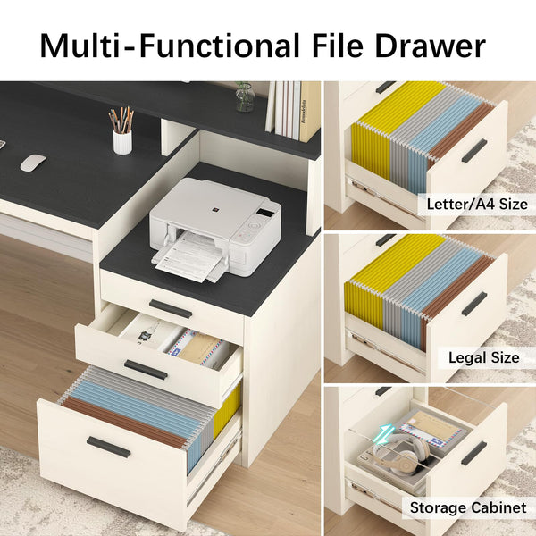 65 Inch Computer Desk with File Cabinet, Storage Shelves & Monitor Stand