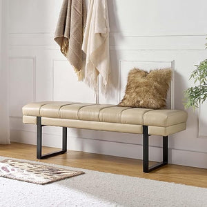 Upholstered Entryway Bench with Tufted Seat & Metal Legs