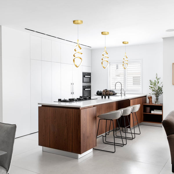 Brushed Gold LED Pendant Light – Dimmable, 3-Color Temperature