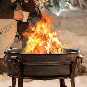 36-Inch Round Wood Burning Fire Pit with Grill, Lid & Cover