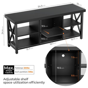 55 Inch Farmhouse TV Stand for 65 Inch TVs with 6 Storage Compartments