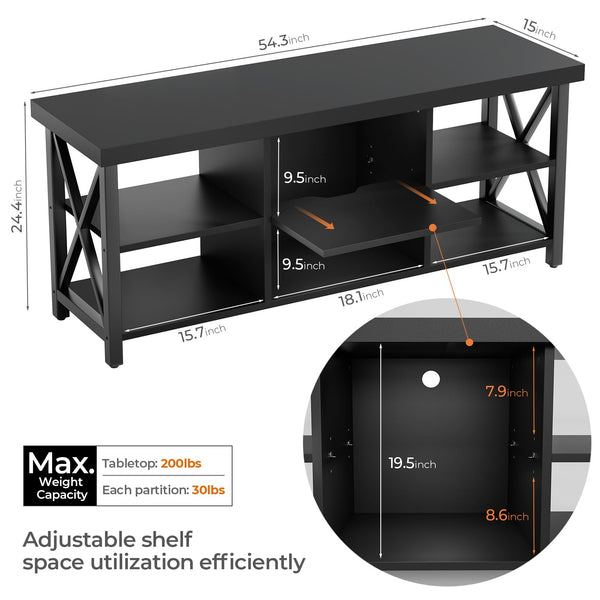 55 Inch Farmhouse TV Stand for 65 Inch TVs with 6 Storage Compartments