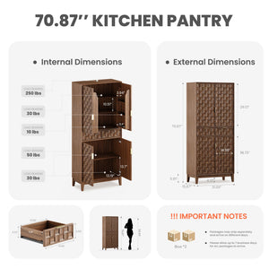 71" Tall Pantry Cabinet with Doors, Drawers & Adjustable Shelves