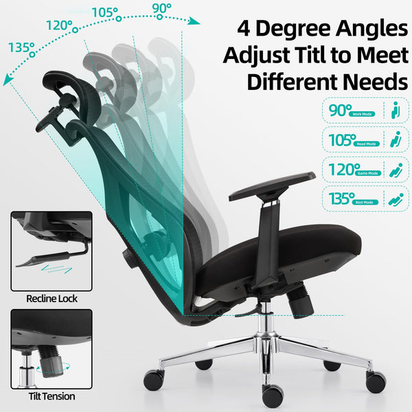 Ergonomic Mesh Office Chair with 3D Adjustable Headrest & Lumbar Support