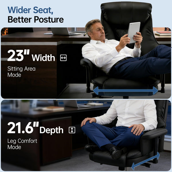 Big & Tall High-Back Leather Office Chair with Adjustable Lumbar Support