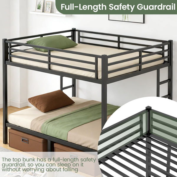 Queen Over Queen Bunk Bed – Heavy Duty Metal Frame with Guardrails & Ladders