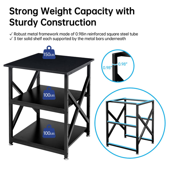 3-Tier Rolling Printer Stand with Adjustable Shelf